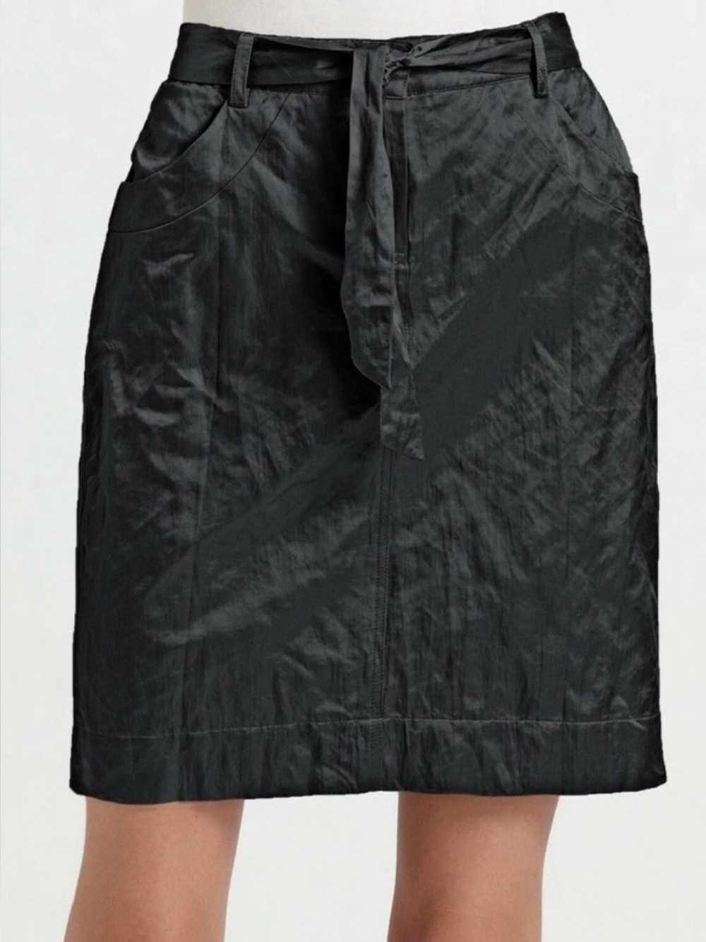 NWOT Eileen Fisher Crinkle Satin Finish Tie-Waist Pencil Skirt